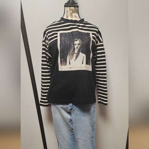 Marc by Marc Jacobs Monochrome Striped Dreamy Rhea Print Sweatshirt - Picture 1 of 5